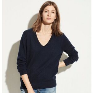 ​Vince Black Linen Cashmere V-Neck Sweater Quiet Luxury Soft Cozy Minimalist S